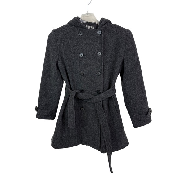 Marvin Richard's Pea Coat Womens Medium Wool Blend Belted Hooded Double Breasted - Picture 1 of 11